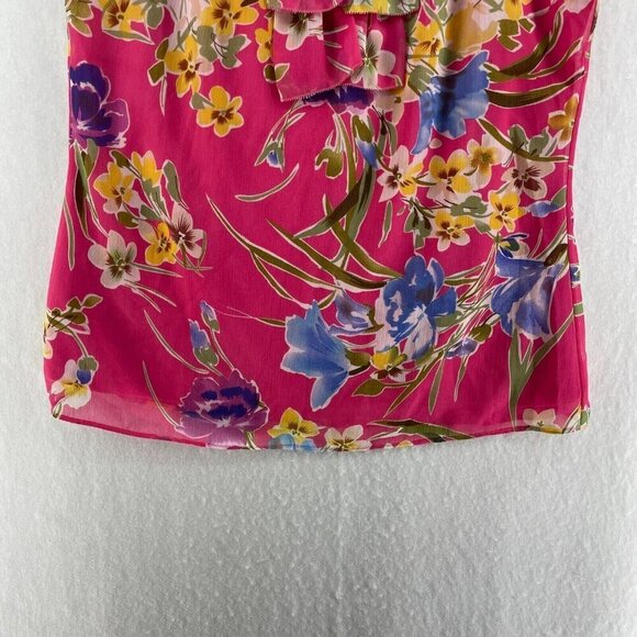 Spense Blouse Women's Sz L Pink Floral Ruffle Pleated Round Neck Regular Fit - Picture 6 of 12